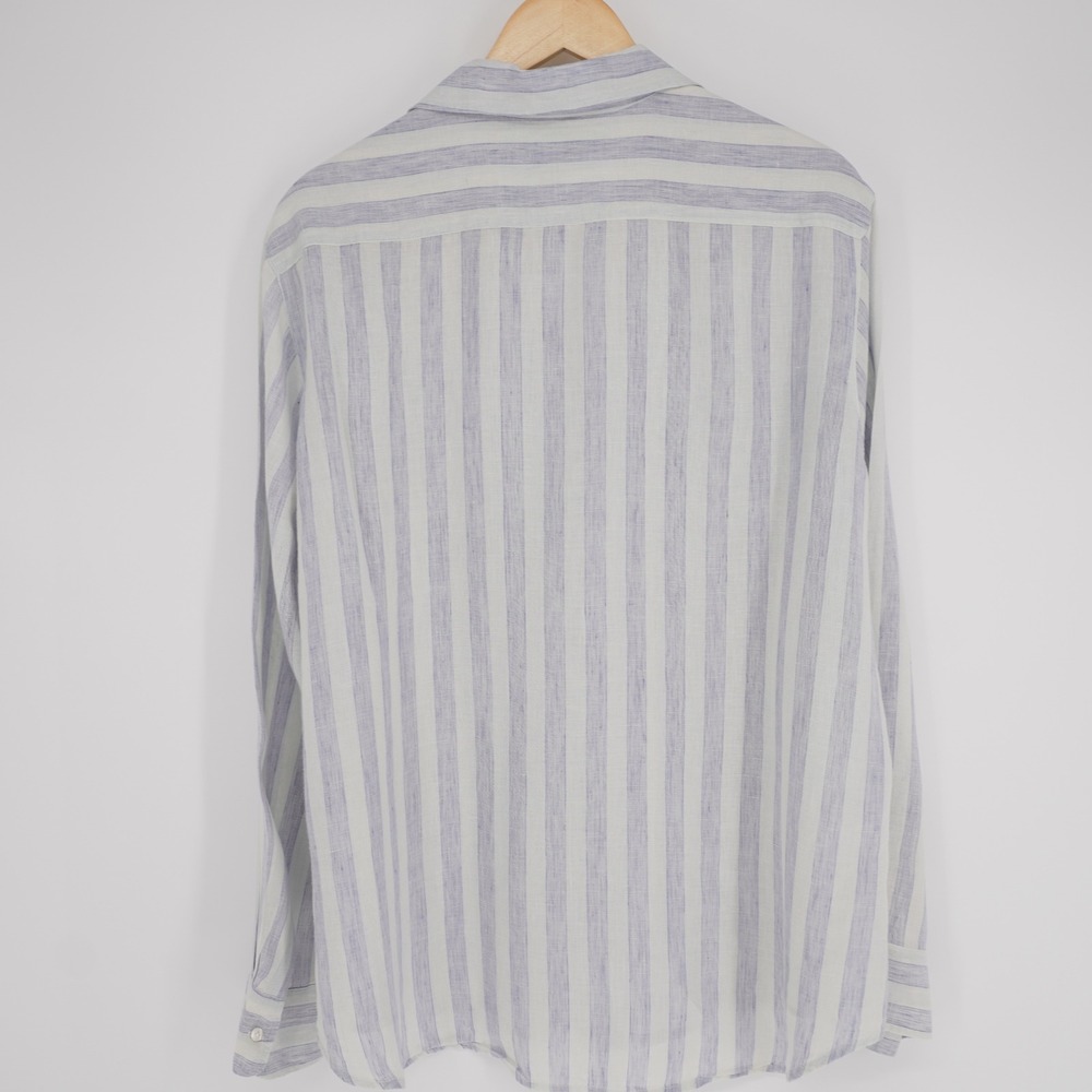Frank & Eileen Button Down Shirt Eileen Linen XL Blue Stripe Italy Classic Coast - Picture 2 of 16